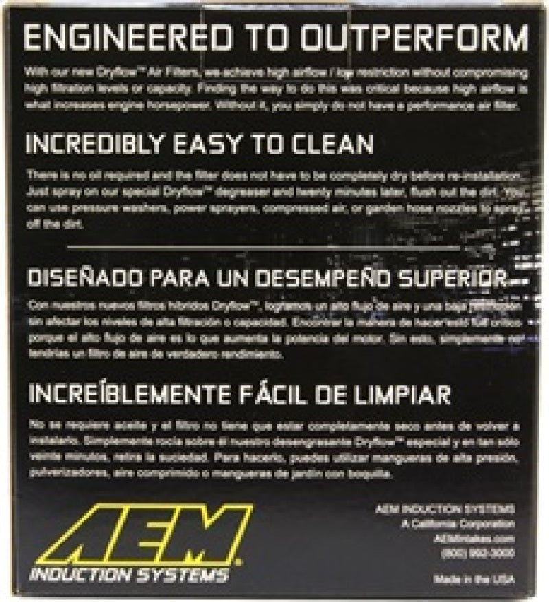 AEM Dryflow Air FIlter Conical 5.5in Base OD x 4.75in Top OD x 5in Height - Burkken Auto Parts