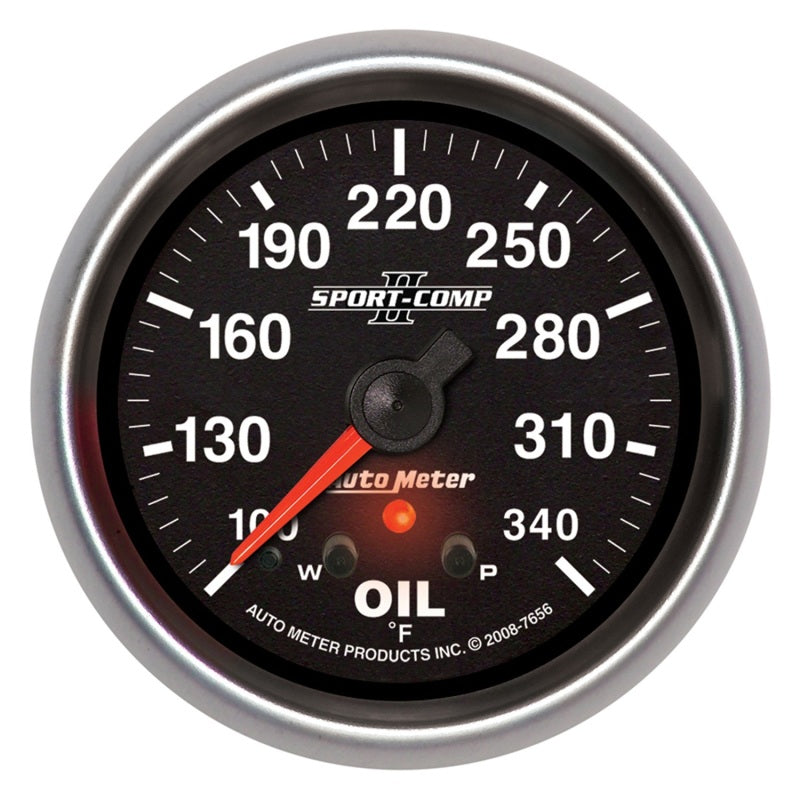 AutoMeter Gauge Oil Temp 2-5/8in. 340 Deg. F Stepper Motor W/ Peak & Warn Sport-Comp II - Burkken Auto Parts