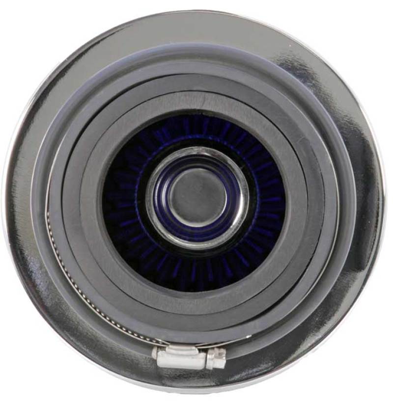 K&N Universal Air Filter Chrome Round Tapered Blue - 4in Flange ID x 1.125in Flange Length x 5.5in H - Burkken Auto Parts