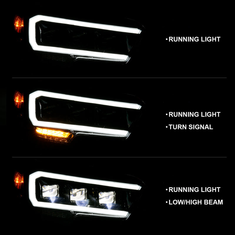 ANZO 2016-2018 Toyota Tacoma LED Projector Headlights Plank Style Black w/ Amber - Burkken Auto Parts