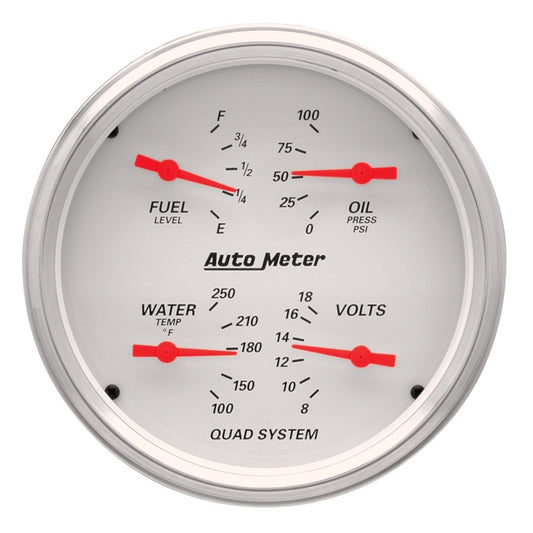 AutoMeter Gauge Quad 5in. 240 Ohm(e) to 33 Ohm(f) Elec Arctic White - Burkken Auto Parts