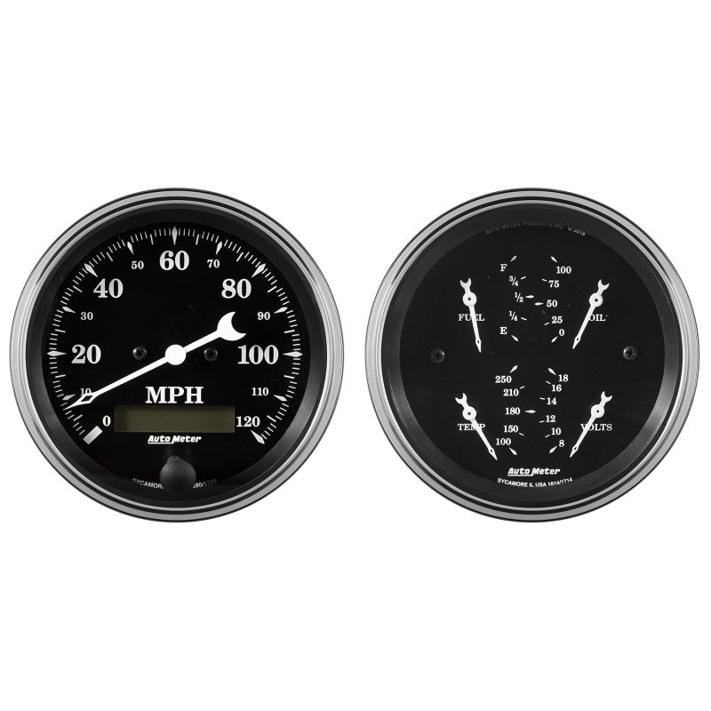 Auto Meter Gauge Kit 2 pc. Quad & Speedometer 3 3/8in Old Tyme Black - Burkken Auto Parts