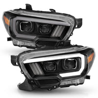 ANZO 2016-2017 Toyota Tacoma Projector Headlights w/ Plank Style Switchback Black w/ Amber w/ DRL - Burkken Auto Parts