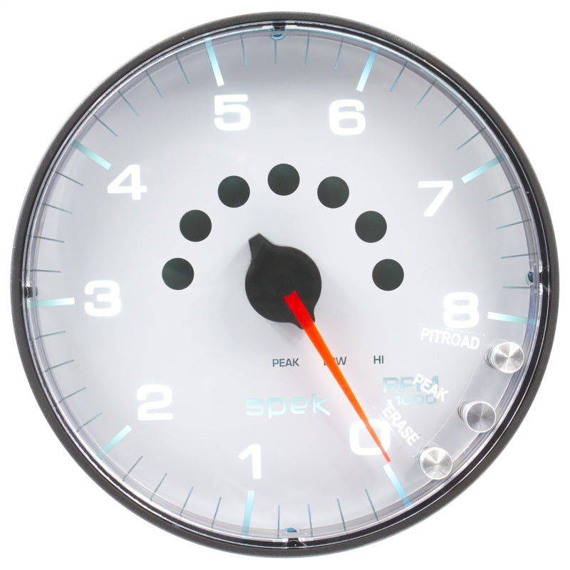 Autometer Spek-Pro Gauge Tachometer 5in 8K Rpm W/Shift Light & Peak Mem White/Black - Burkken Auto Parts