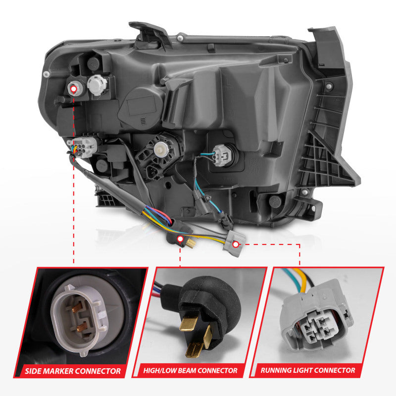 ANZO 14-21 Toyota Tundra (OE Halogen w/LED DRL) LED Crystal Headlights w/ Switchback &amp; DRL - Blk - Burkken Auto Parts