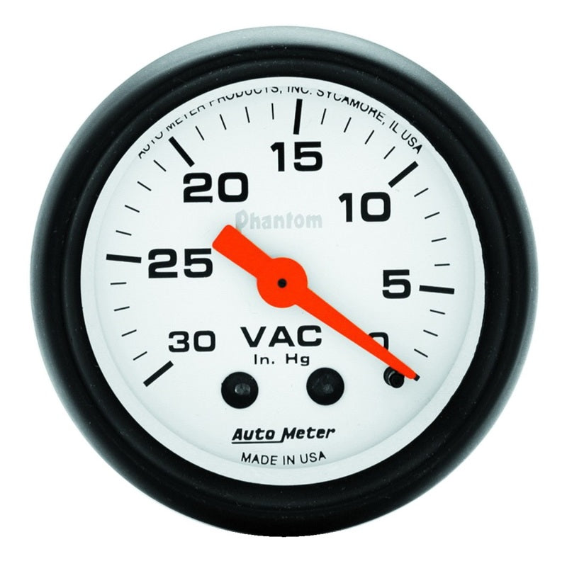 Autometer Phantom 52mm 30 in. HG. Mechanical Vacuum Gauge - Burkken Auto Parts