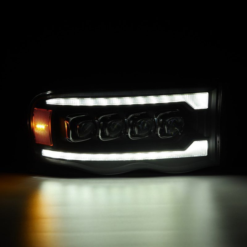 AlphaRex 02-05 Dodge Ram 1500 NOVA LED Proj Headlights Plank Style Blk w/Activ Light/Seq Signal - Burkken Auto Parts