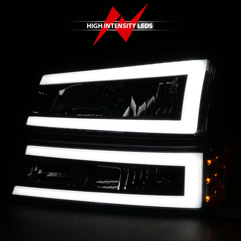 ANZO 2003-2006 Chevrolet Silverado 1500 Crystal Headlights w/ Light Bar Black Housing - Burkken Auto Parts