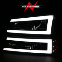 ANZO 2003-2006 Chevrolet Silverado 1500 Crystal Headlights w/ Light Bar Black Housing - Burkken Auto Parts