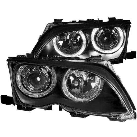 ANZO 2002-2005 BMW 3 Series E46 Projector Headlights w/ Halo Black - Burkken Auto Parts