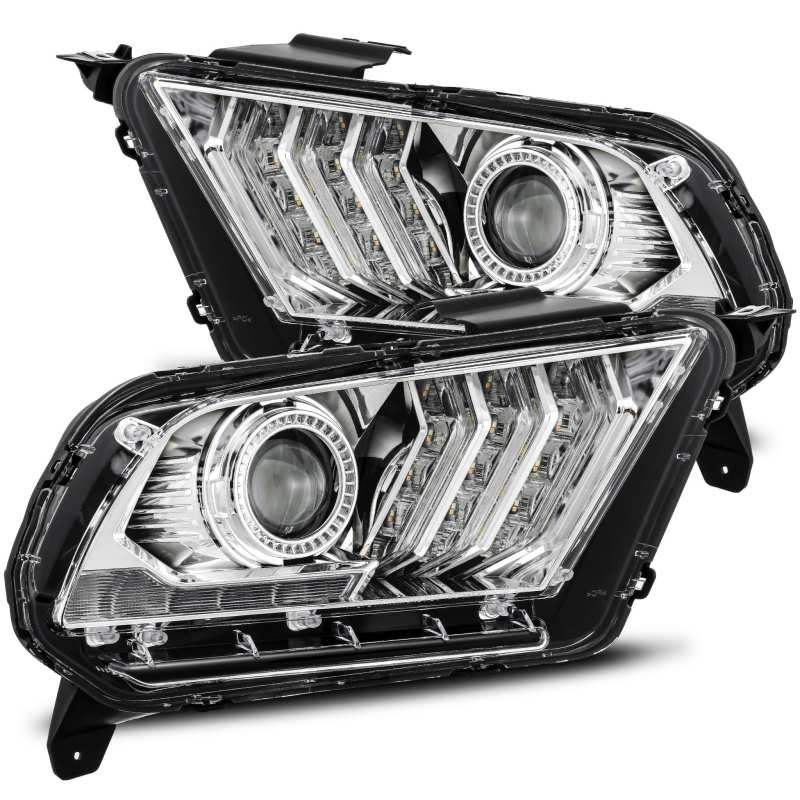 AlphaRex 10-12 Ford Mustang LUXX LED Proj Headlights Plank Style Chrome w/Activ Light/Seq Signal - Burkken Auto Parts
