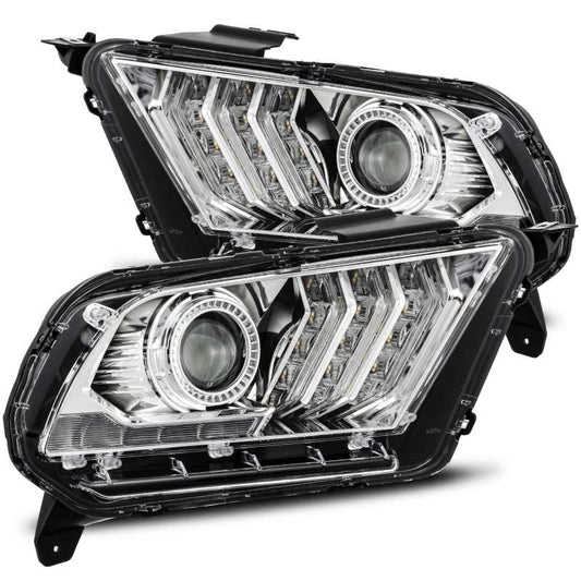 AlphaRex 10-12 Ford Mustang LUXX LED Proj Headlights Plank Style Chrome w/Activ Light/Seq Signal - Burkken Auto Parts