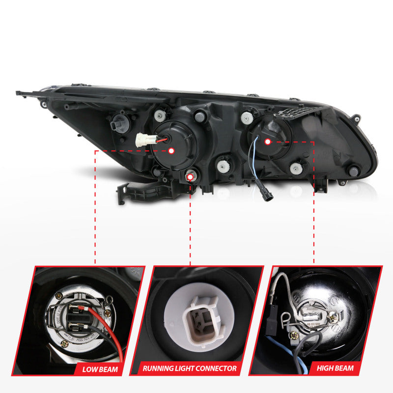 ANZO 2013-2015 Honda Accord Projector Headlights w/ U-Bar Black - Burkken Auto Parts