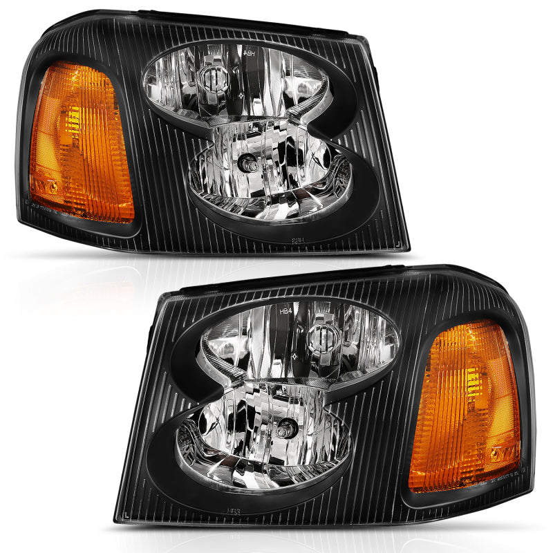 ANZO 2002-2009 GMC Envoy Crystal Headlight  Black Amber - Burkken Auto Parts