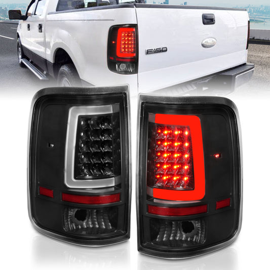 ANZO 2004-2006 Ford F-150 LED Tail Lights w/ Light Bar Black Housing Clear Lens - Burkken Auto Parts