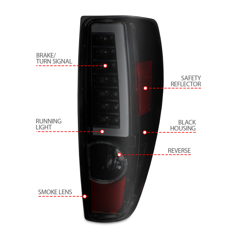 ANZO 2004-2012 Chevrolet Colorado/ GMC Canyon LED Tail Lights w/ Light Bar Black Housing Smoke Lens - Burkken Auto Parts