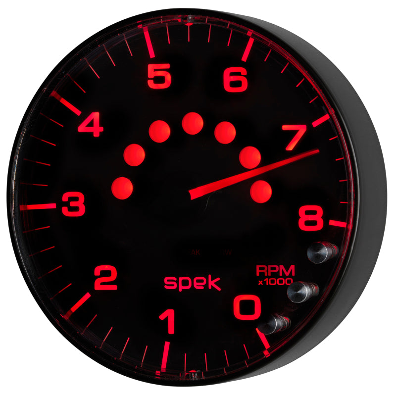 Autometer Spek-Pro Gauge Tachometer 5in 8K Rpm W/Shift Light & Peak Mem Black/Black - Burkken Auto Parts