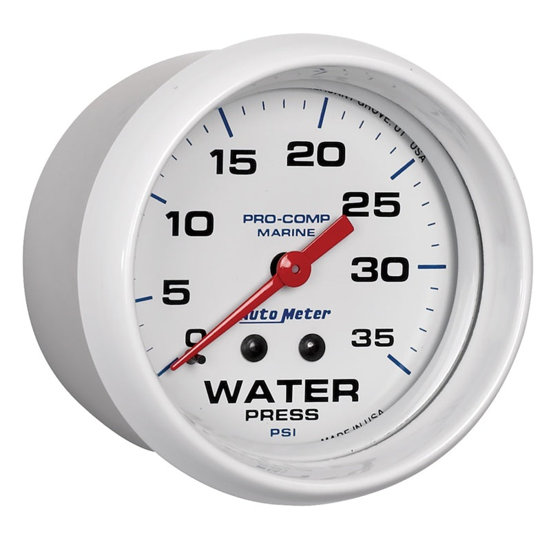 Autometer AutoGage 2-5/8in. / 35 PSI Mechanical Water Press Gauge - Marine White - Burkken Auto Parts