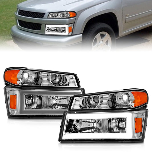 ANZO 04-12 GM Colorado/Canyon/I-Series Crystal Headlights - w/ Light Bar Chrome Housing 4pcs - Burkken Auto Parts