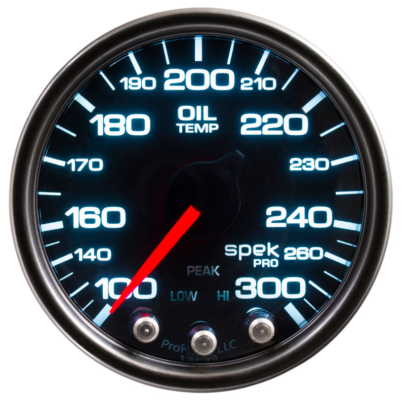 Autometer Spek-Pro Gauge Oil Temp 2 1/16in 300f Stepper Motor W/Peak & Warn Blk/Smoke/Blk - Burkken Auto Parts