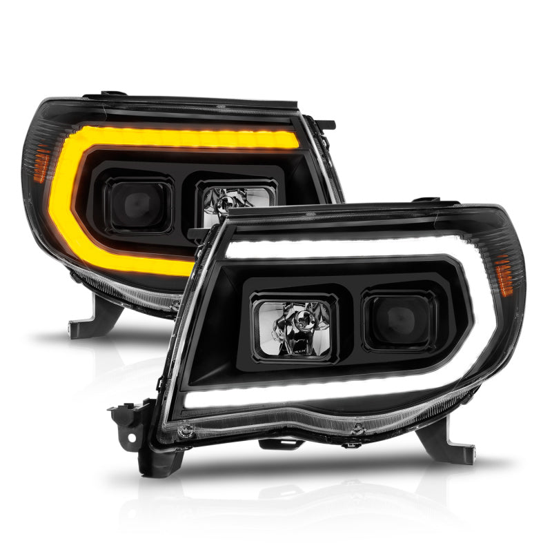 ANZO 05-11 Toyota Tacoma Projector Headlights w/Light Bar Switchback Black Housing - Burkken Auto Parts