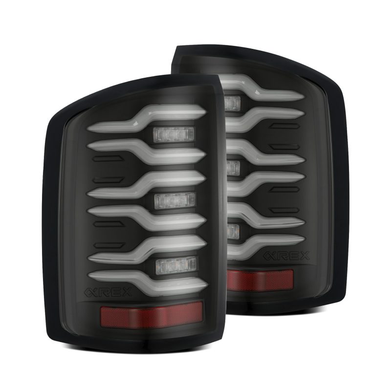AlphaRex 14-18 GMC Sierra 1500/2500HD/3500HD LUXX-Series LED Tail Lights Blk w/Actv Light & Seq. Sig - Burkken Auto Parts