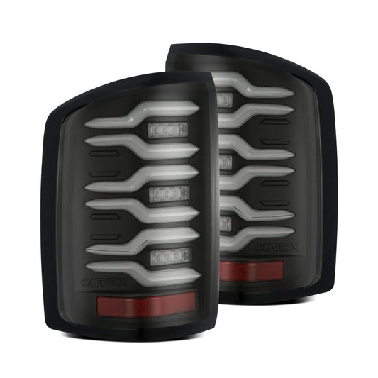 AlphaRex 14-18 GMC Sierra 1500/2500HD/3500HD LUXX-Series LED Tail Lights Blk w/Actv Light & Seq. Sig - Burkken Auto Parts