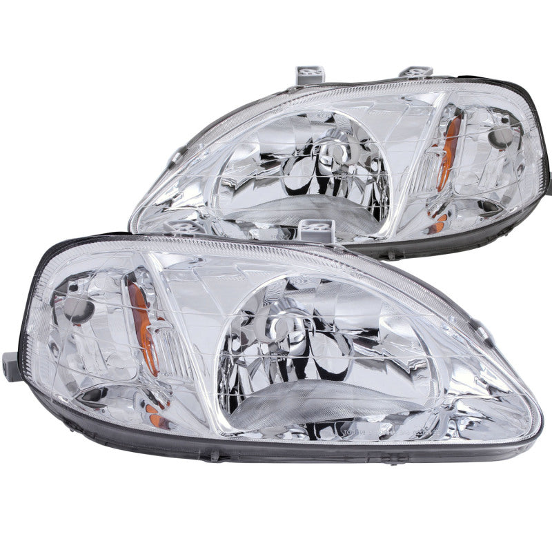 ANZO 1999-2000 Honda Civic Crystal Headlights Chrome - Burkken Auto Parts