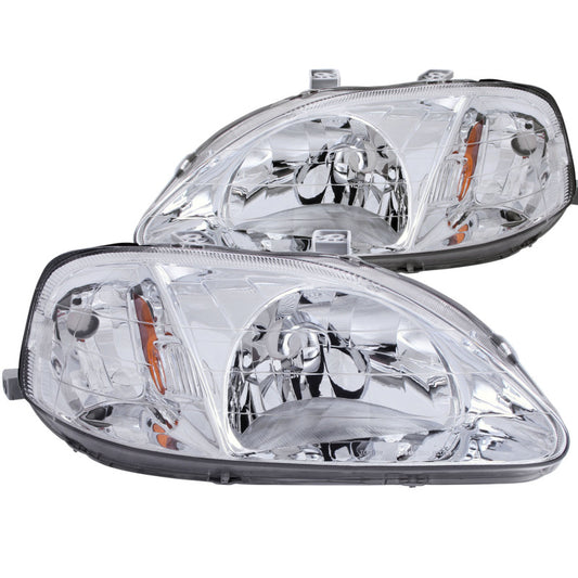 ANZO 1999-2000 Honda Civic Crystal Headlights Chrome - Burkken Auto Parts