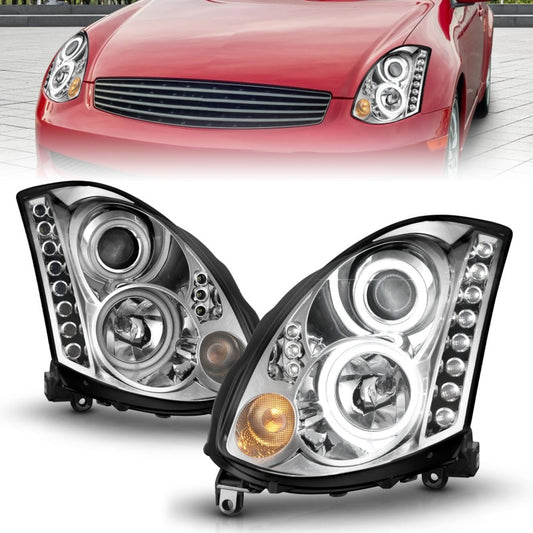 ANZO 2003-2007 Infiniti G35 Projector Headlights w/ Halo Chrome (CCFL) (HID Compatible) - Burkken Auto Parts