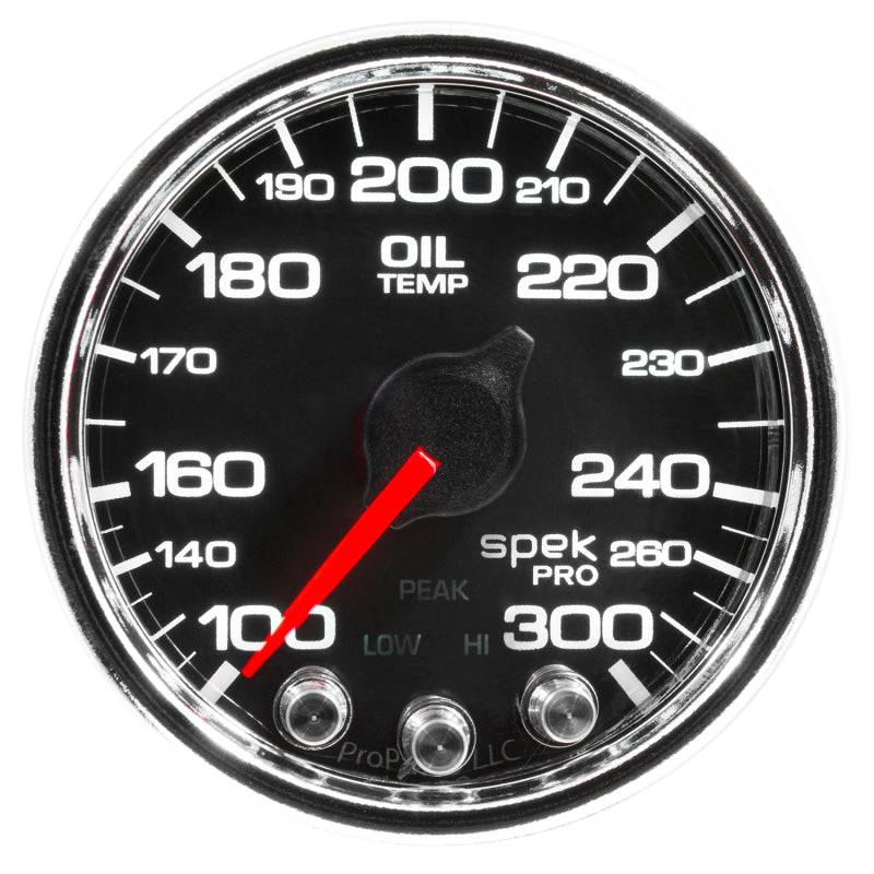 Autometer Spek-Pro Gauge Oil Temp 2 1/16in 300f Stepper Motor W/Peak & Warn Blk/Chrm - Burkken Auto Parts