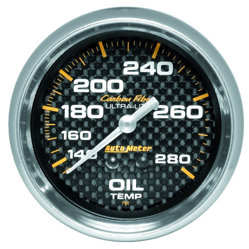 Autometer Carbon Fiber 2-5/8in 140-280 Deg F Mechanical Oil Temp Gauge - Burkken Auto Parts