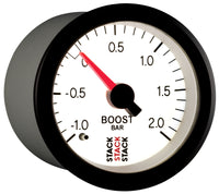 Autometer Stack 52mm -1 to +2 Bar T-Fitting 0.187in Barb (M) Mechanical Boost Pressure Gauge - White - Burkken Auto Parts