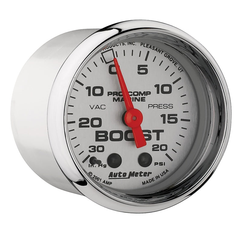 Autometer Marine Chrome Ultra-Lite 2-1/16in 0-30 HG / 0-20 PSI Vacuum / Boost Gauge - Burkken Auto Parts