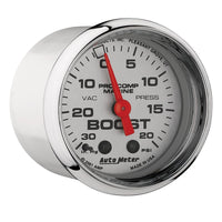 Autometer Marine Chrome Ultra-Lite 2-1/16in 0-30 HG / 0-20 PSI Vacuum / Boost Gauge - Burkken Auto Parts