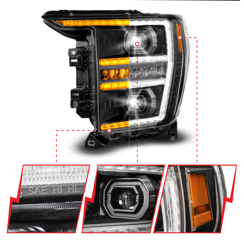 ANZO 21-23 Ford F150 LED Projector Headlight w/Switchback+Sequential - Black (Driver Side Only) - Burkken Auto Parts