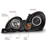 ANZO 1998-2005 Lexus Gs300 Projector Headlights w/ Halo Black - Burkken Auto Parts