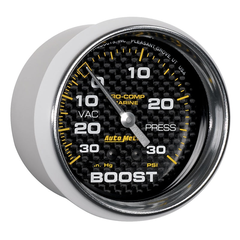 Autometer Marine Carbon Fiber Gauge 2-5/8in Mechanical Vacuum/Boost Gauge 30INHG-30PSI - Burkken Auto Parts