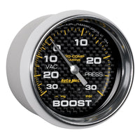 Autometer Marine Carbon Fiber Gauge 2-5/8in Mechanical Vacuum/Boost Gauge 30INHG-30PSI - Burkken Auto Parts