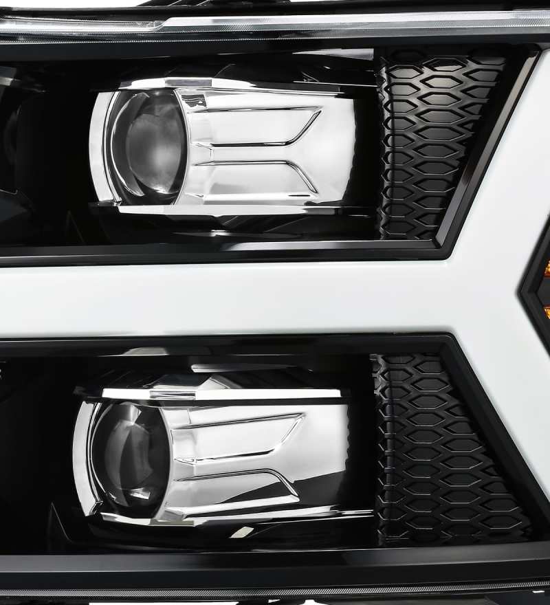 AlphaRex 07-13 Chevy 1500 LUXX LED Proj Headlights Plank Style Jet Blk w/ Activ Light/Seq Signal/DRL - Burkken Auto Parts