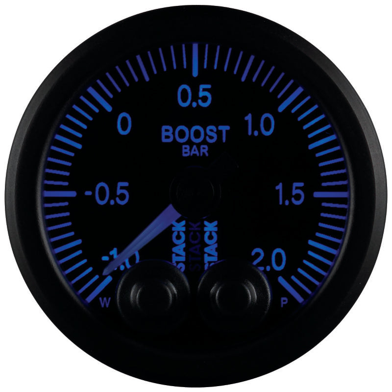 Autometer Stack 52mm -1 to +2 Bar (Incl T-Fitting) Pro-Control Boost Pressure Gauge - Black - Burkken Auto Parts