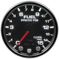 Autometer Spek-Pro Gauge Fuel Press 2 1/16in 15psi Stepper Motor W/Peak & Warn Blk/Smoke/Blk - Burkken Auto Parts