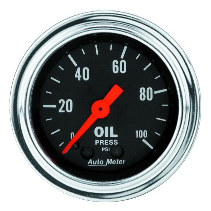 Autometer Traditional Chrome 2-1/16in 100 PSI Mechanical Oil Pressure Gauge - Burkken Auto Parts