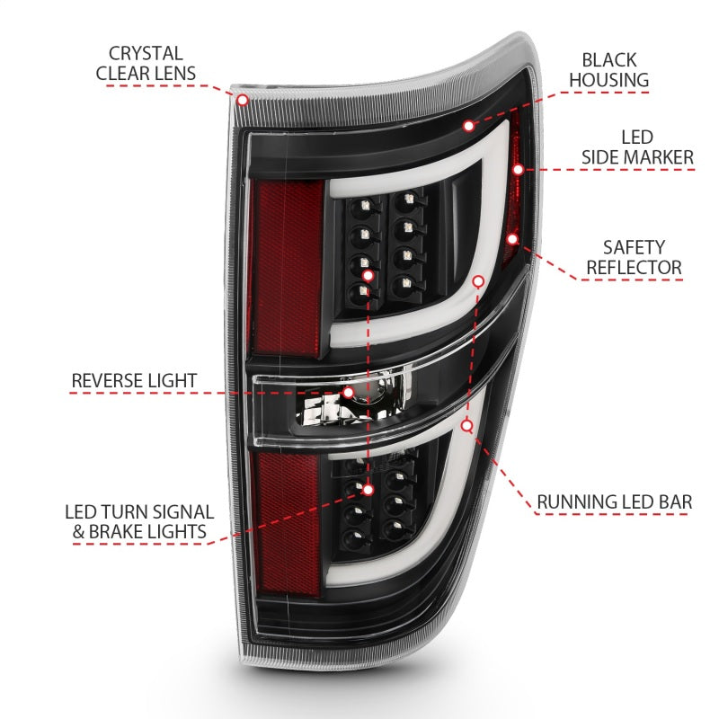 ANZO 2009-2013 Ford F-150 LED Taillights Black - Burkken Auto Parts