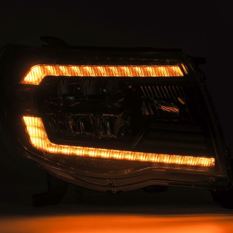 AlphaRex 05-11 Toyota Tacoma LUXX Crystal Headlights Plank Style Alpha Black w/Activation Light/DRL - Burkken Auto Parts