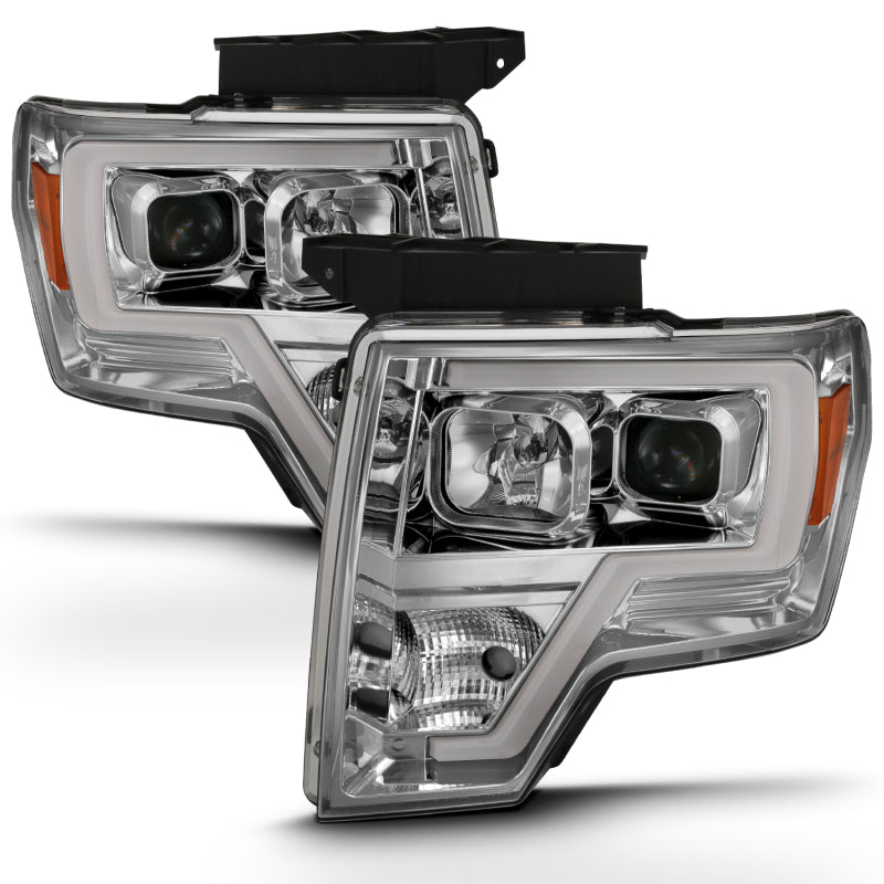 ANZO 2009-2014 Ford F-150 Projector Headlight Plank Style Chrome Amber - Burkken Auto Parts