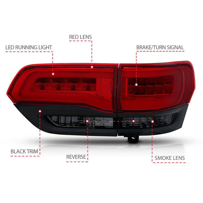 ANZO 2014-2016 Jeep Grand Cherokee LED Taillights Red/Smoke - Burkken Auto Parts