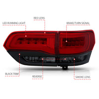 ANZO 2014-2016 Jeep Grand Cherokee LED Taillights Red/Smoke - Burkken Auto Parts