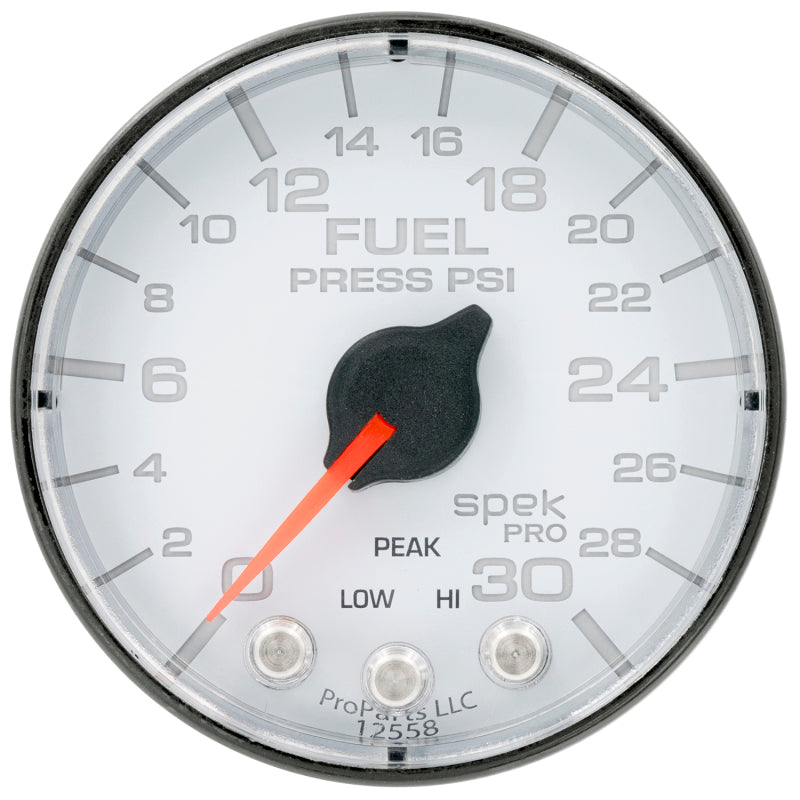 Autometer Spek-Pro Gauge Fuel Press 2 1/16in 30psi Stepper Motor W/Peak & Warn Wht/Blk - Burkken Auto Parts