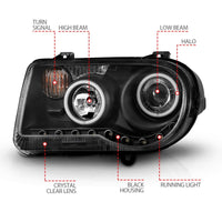 ANZO 2005-2010 Chrysler 300C Projector Headlights w/ Halo Black (CCFL) G2 - Burkken Auto Parts